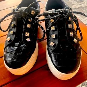 Kurt Geiger London Black Croc platform sneakers with rhinestones. Worn twice.